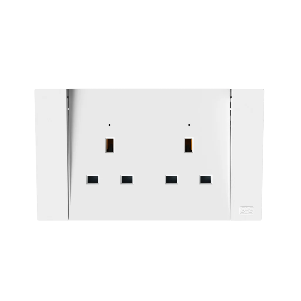 NUV 800-208-2-14 double 13A switched socket with neon, DP, Big Rocker